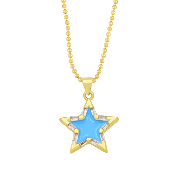 Clearance European and American spring five-pointed star necklace pendant color oil drop zircon necklace clavicle chain female nka003