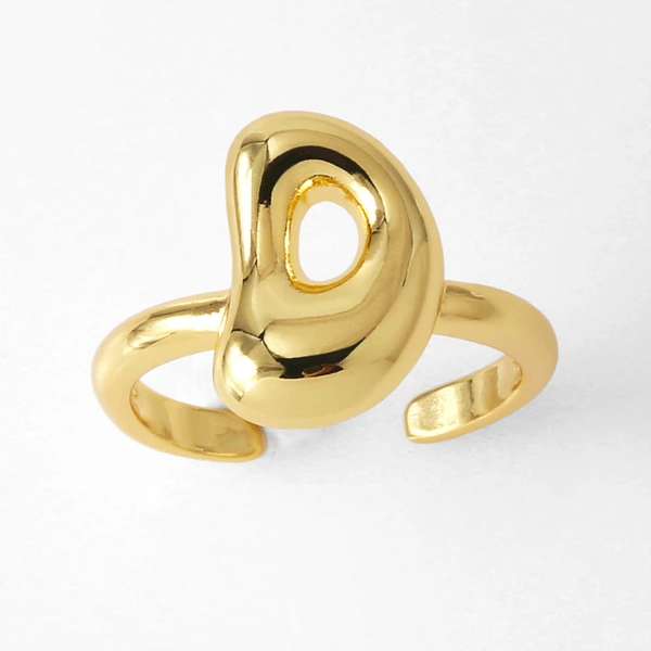 AS jewelry smooth 26 English letters ring female copper plated real gold open ring rih04