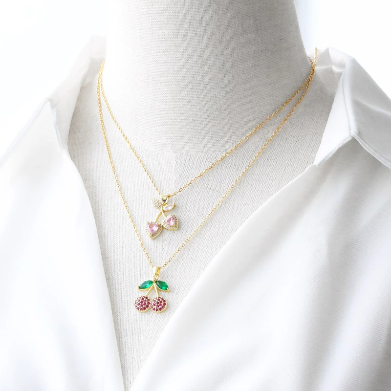 AS jewelry Europe and the United States hot selling full zircon fruit cherry strawberry pendant necklace clavicle chain female nkb203