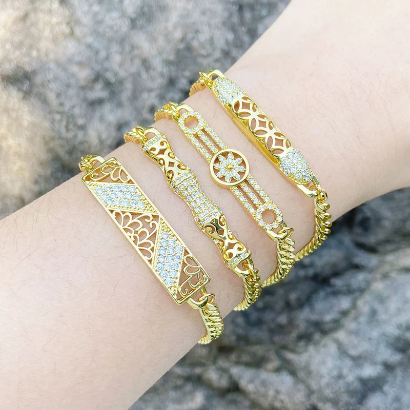 European and American fashion simple Bago chain bracelet niche design inlaid zircon hollow hand jewelry accessories brm09