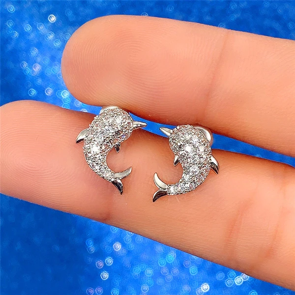 Korean style earrings exquisite small dolphin earrings for women simple cool style fashion light luxury sleep without taking off