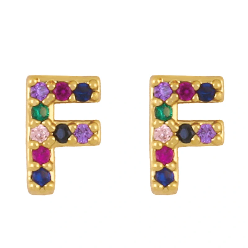 New European and American fashion 26 letters earrings original personality inlaid with colored zircon letter earrings erw62