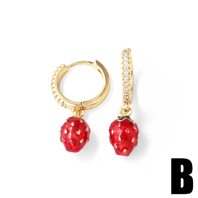 AS jewelry hot selling copper plated real gold oil drop fruit strawberry mushroom earrings earrings ers75