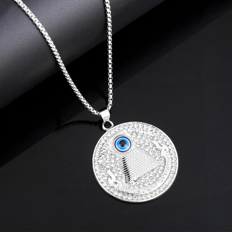 European and American new devil eye necklace men's trendy hip-hop long necklace pendant alloy jewelry nkt37