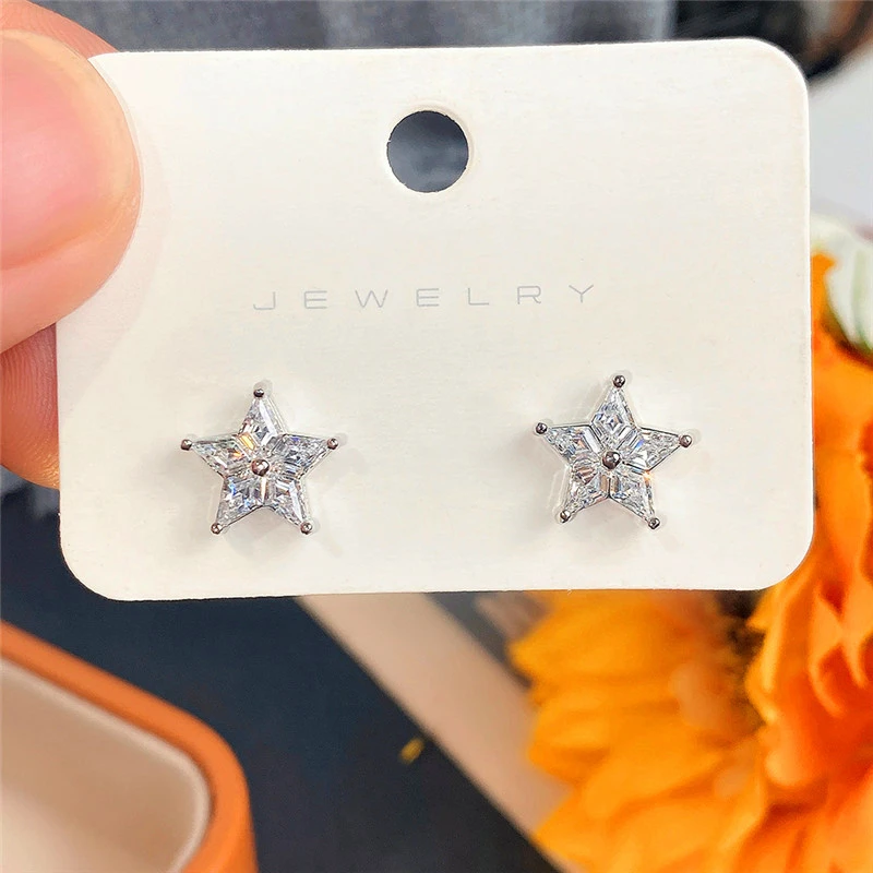 Fashion star zircon earrings for women simple temperament five-pointed star earrings beautiful and versatile student earrings