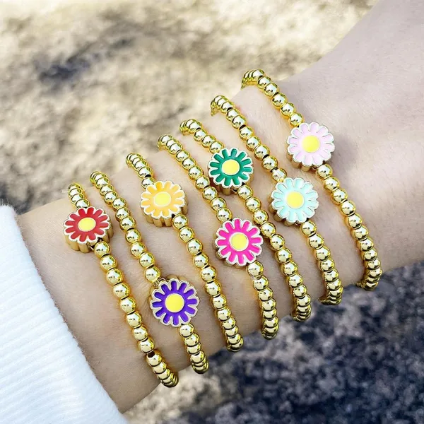 Clearance European and American style gold beaded simple colorful daisy bracelet handmade bre85
