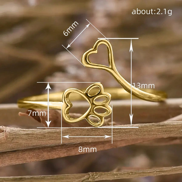 Cute cat claw heart open ring cute style gift design ring student ring female