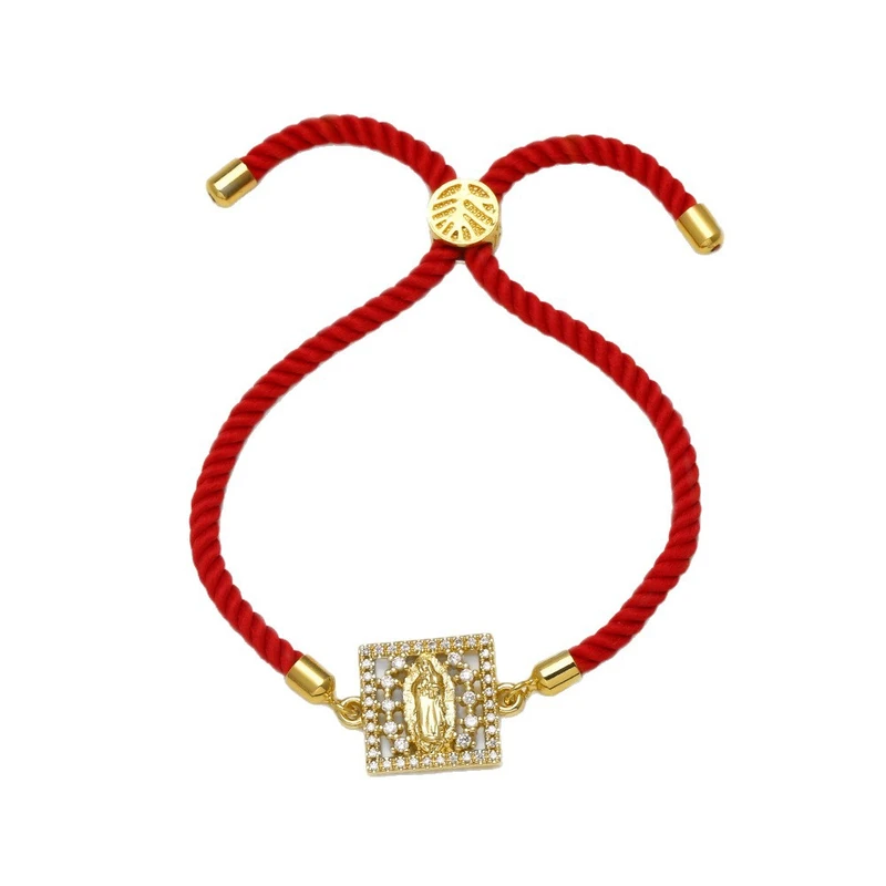 AS jewelry new red rope bracelet inlaid zircon cross Our Lady copper plated real gold hand jewelry bracelet brj49