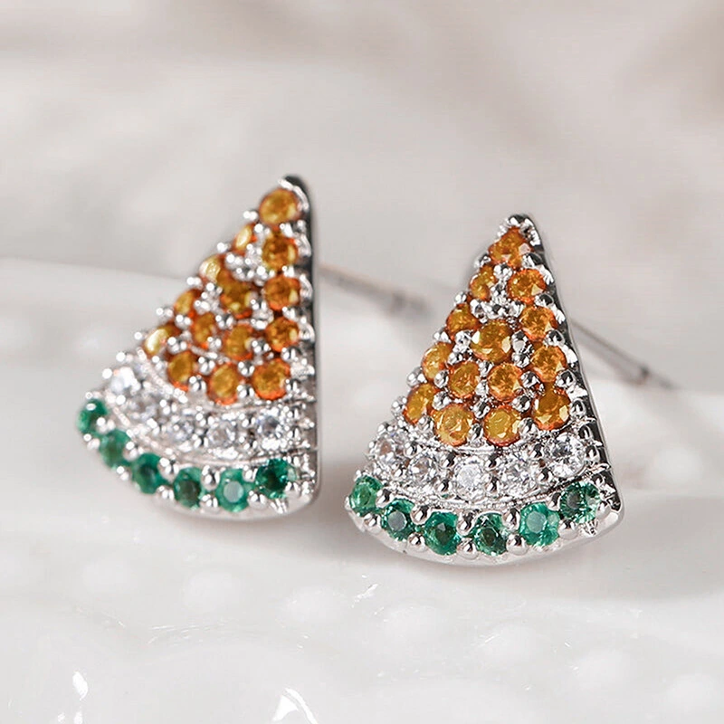  European and American watermelon earrings inlaid with zircon small fresh sweet earrings fashionable exquisite earrings