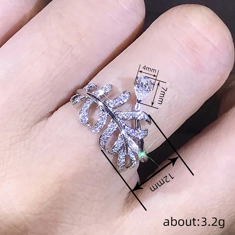 Hot selling teardrop-shaped ring for women, feather and leaf shape ring, light luxury style, elegant and fresh new style