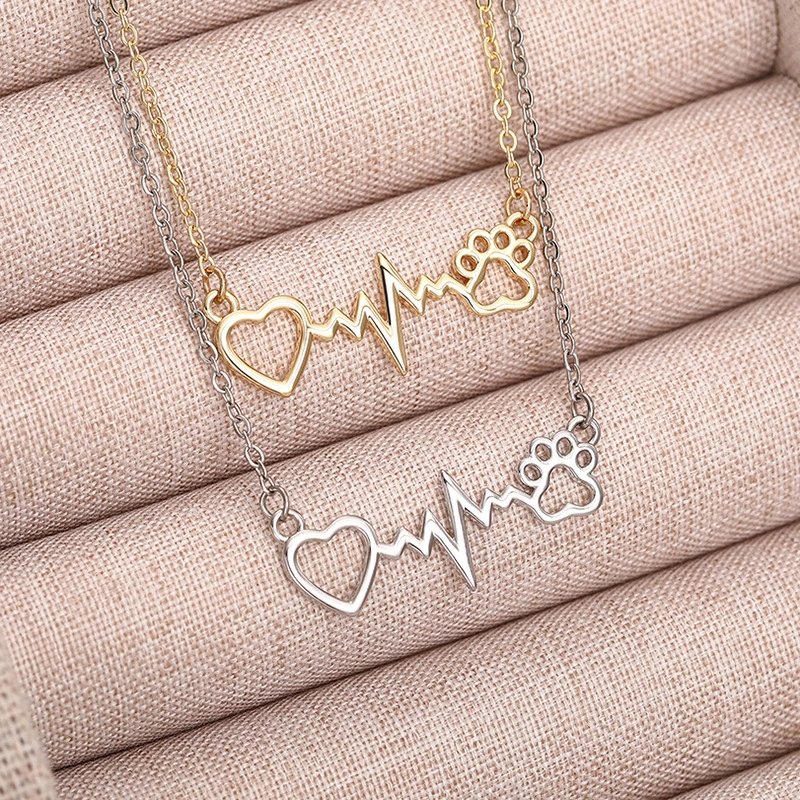    Cat paw necklace, European and American hot-selling heartbeat pattern clavicle necklace, fashionable heart-shaped necklace