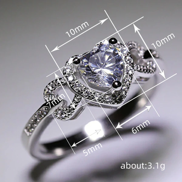  Angel heart-shaped high carbon ring micro-inlaid heart-shaped simulation ring hollow connection design holiday gift