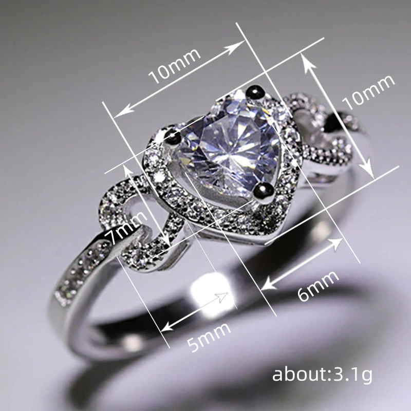  Angel heart-shaped high carbon ring micro-inlaid heart-shaped simulation ring hollow connection design holiday gift