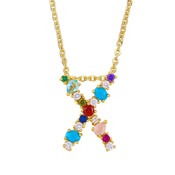 Letter necklace European and American new color zircon necklace with diamond surname English AZ letter necklace nkp25