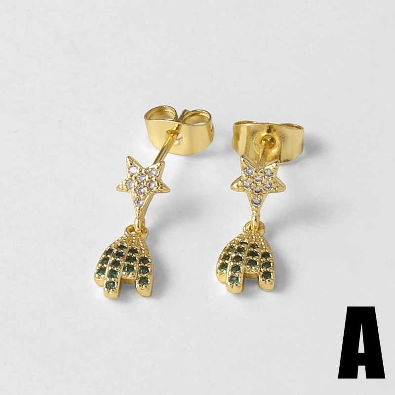 AS jewelry European and American micro-inlaid zircon C-shaped love pendant earrings copper plated 18k gold earrings earrings ert73