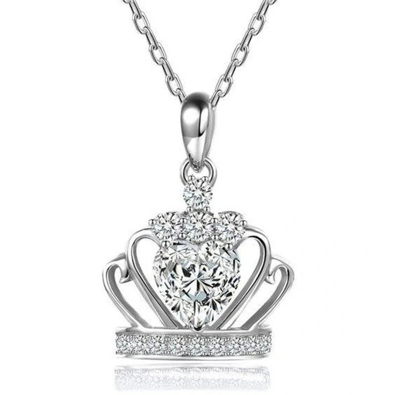 New fashion crown heart-shaped zircon necklace female Korean style personality pendant popular trend necklace