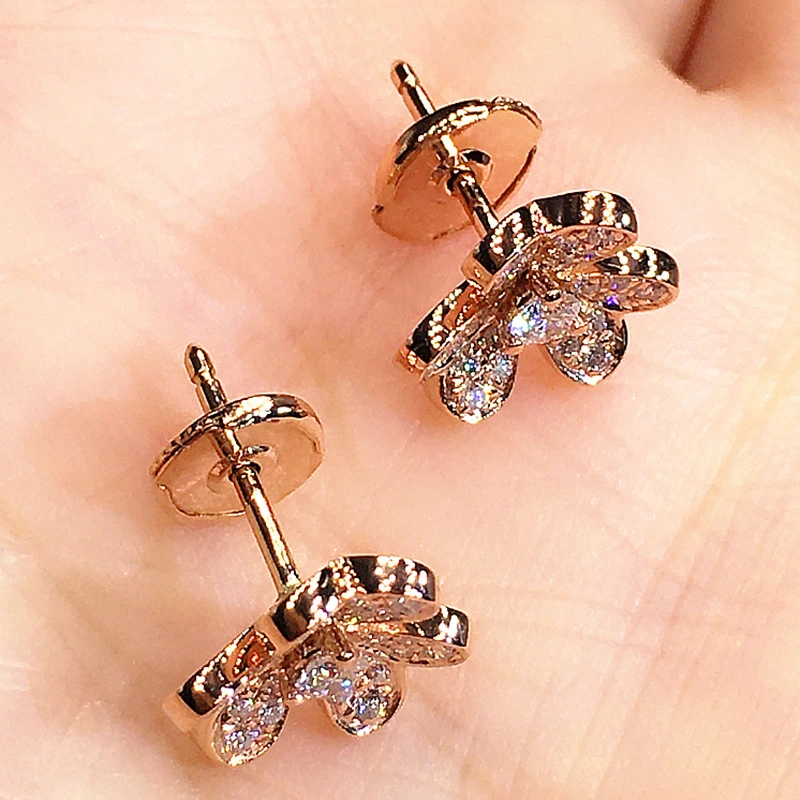 French retro high-end diamond flower earrings elegant lady full diamond earrings new earrings