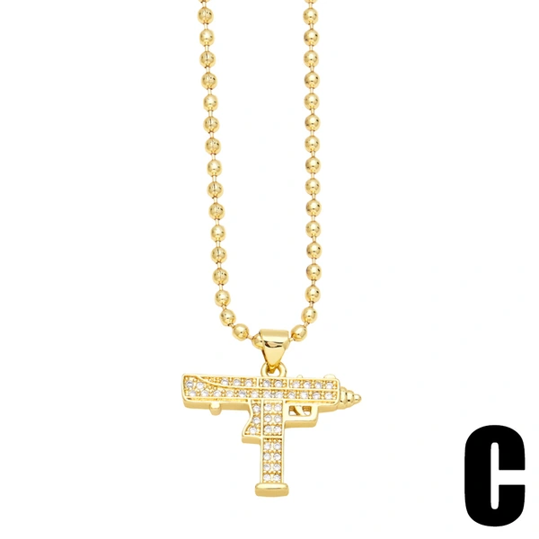 European and American punk hip-hop small pistol necklace creative diamond zircon machine gun pendant trendy men's jewelry wholesale nks49