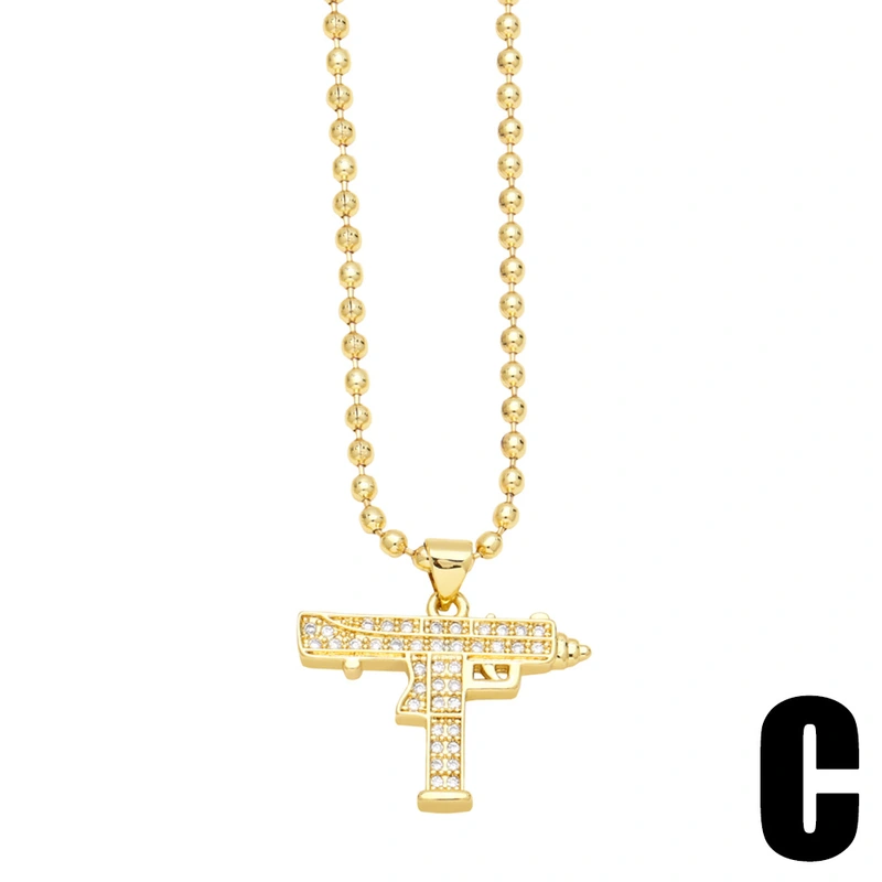 European and American punk hip-hop small pistol necklace creative diamond zircon machine gun pendant trendy men's jewelry wholesale nks49