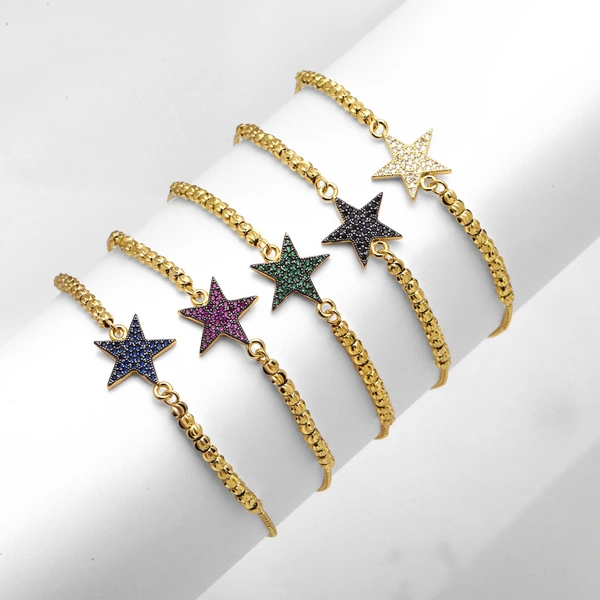 Clearance hot selling couple bracelets European and American inlaid zircon star pentagram bracelet jewelry wholesale brk64