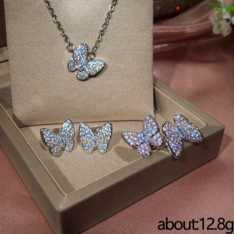 2021 live hot selling style butterfly zircon celebrity three-piece jewelry set spot direct sales