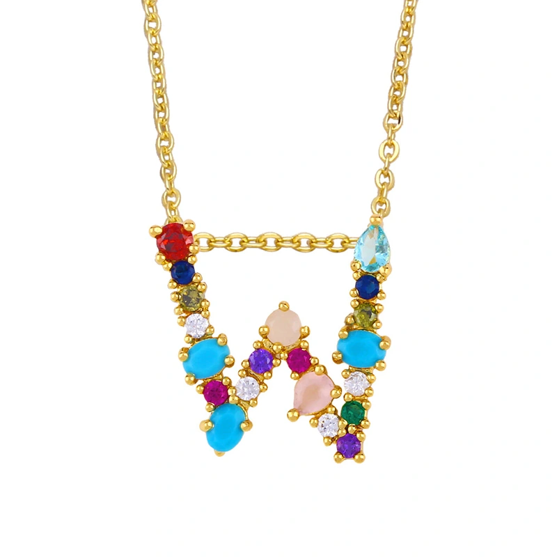 Letter necklace European and American new color zircon necklace with diamond surname English AZ letter necklace nkp25