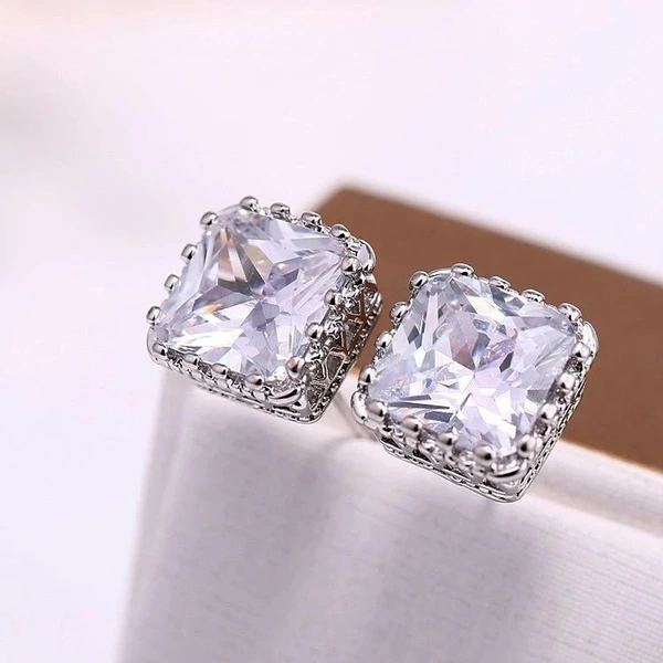 Factory wholesale couple jewelry crown hollow square zircon earrings fashion jewelry gift
