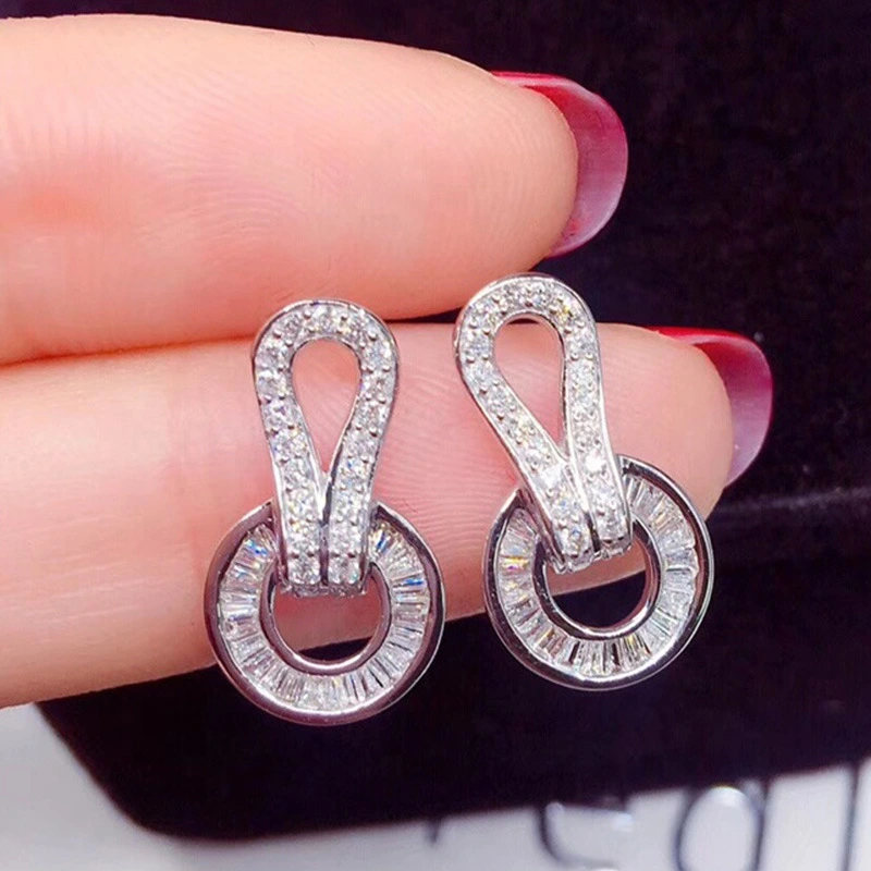 European and American earrings exaggerated micro-inlaid ladder square zircon earrings women's luxury exquisite hoop copper jewelry