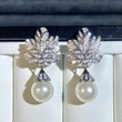 Micro-inlaid shiny high-end leaf earrings for women imitation pearl light luxury design jewelry hot selling