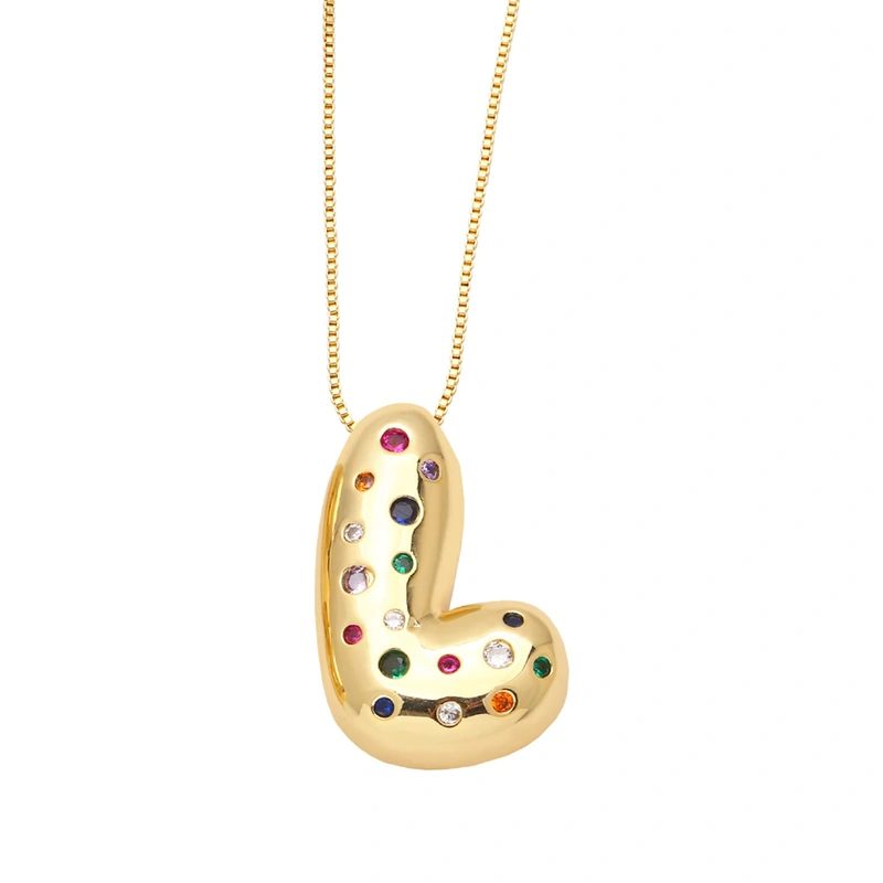 AS jewelry 26 English letters necklace gold-plated inlaid colored zircon clavicle chain nkb070