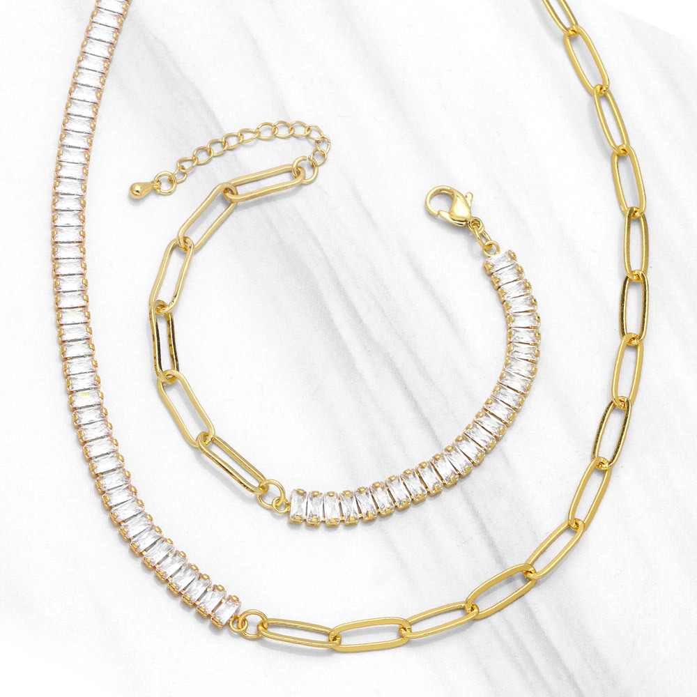 European and American trendy jewelry fashion net red cold style zircon splicing chain necklace bracelet set nkb027