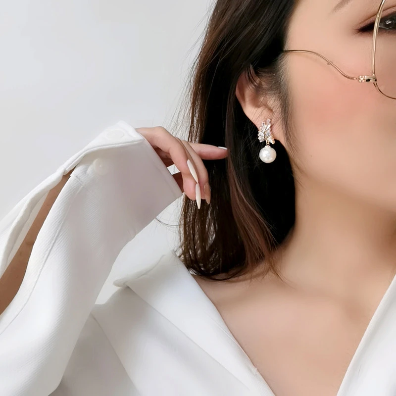 Baroque style imitation pearl earrings exquisite wheat ear zircon earrings shiny temperament women's earrings