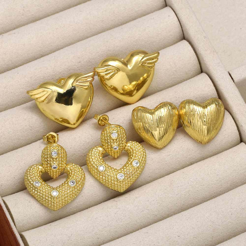 AS jewelry hot selling love smooth earrings female copper plated real gold heart shaped earrings earrings erz84