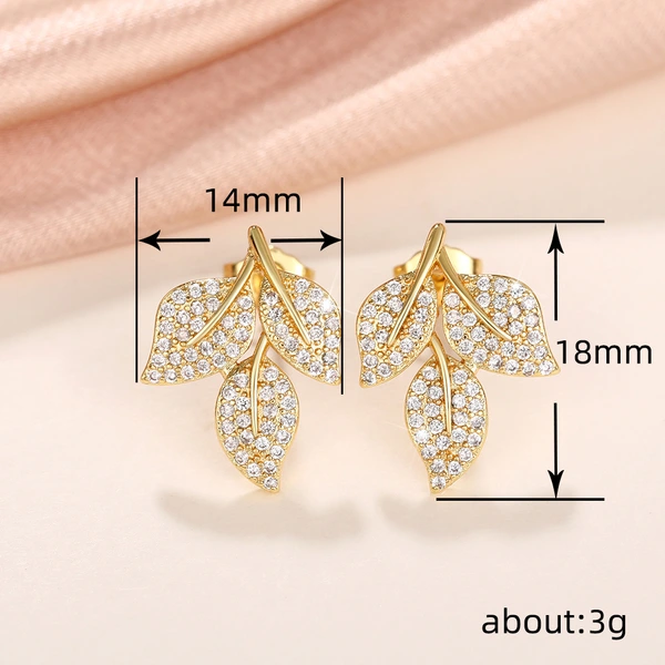  New style of diamond leaf earrings for women, exquisite and small, versatile earrings with floral design and aristocratic style