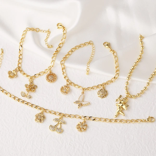 Jewelry new full zircon cherry pendant bracelet gold-plated butterfly hand jewelry bracelet brj17 bracelet