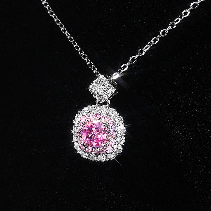 Hot-selling online live streaming princess diamond pink cluster inlaid zircon pendant necklace for women fashionable and versatile necklace