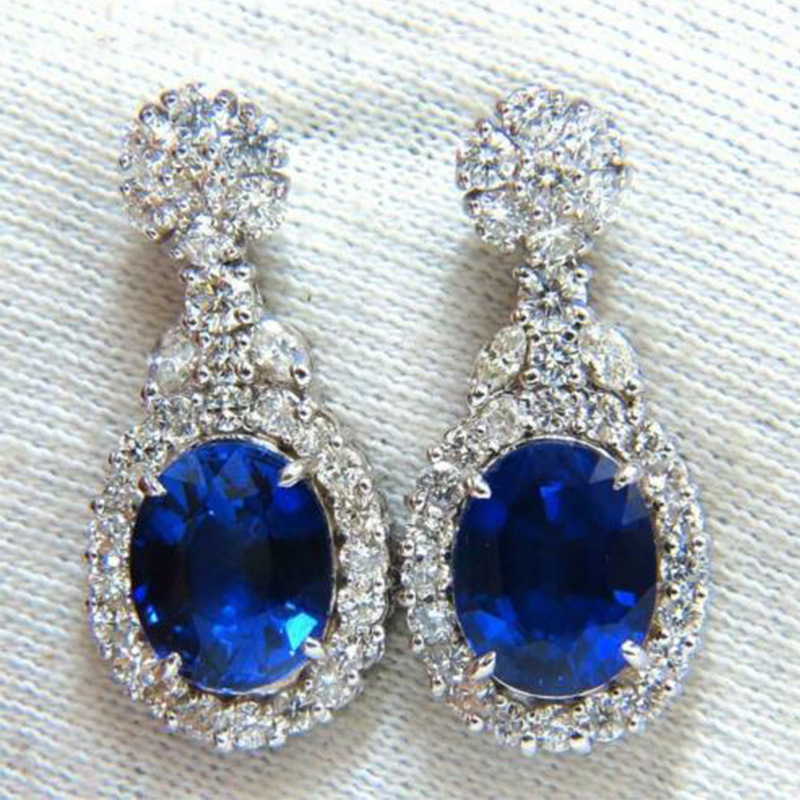 New style earrings European and American simple oval sapphire blue zircon earrings simulation women's jewelry wholesale