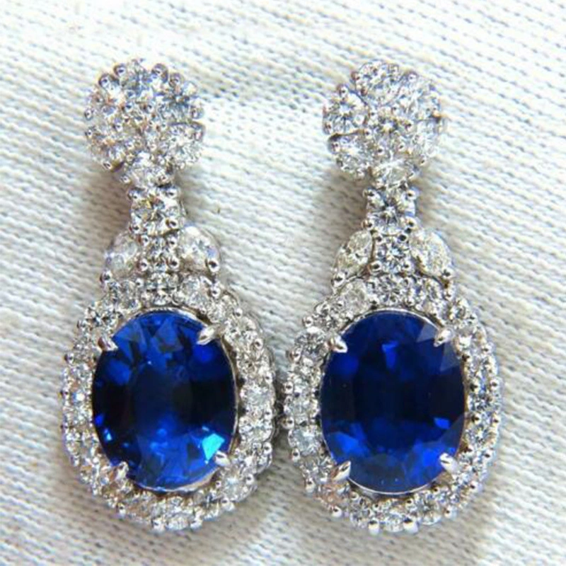 New style earrings European and American simple oval sapphire blue zircon earrings simulation women's jewelry wholesale