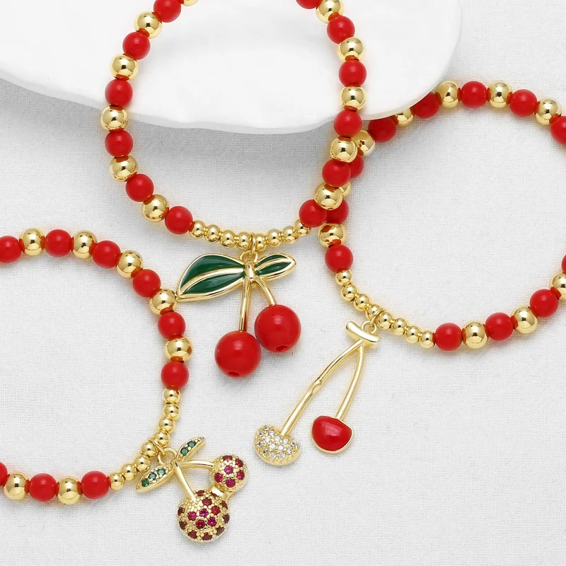 AS jewelry fruit cherry pendant red beaded bracelet hand jewelry brb81 bracelet
