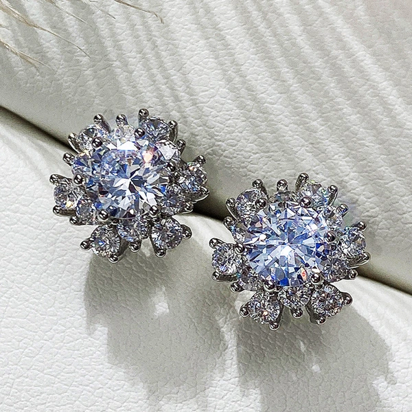 Sweet and cool style flower women's earrings exquisite full diamond zircon flower earrings European and American earrings