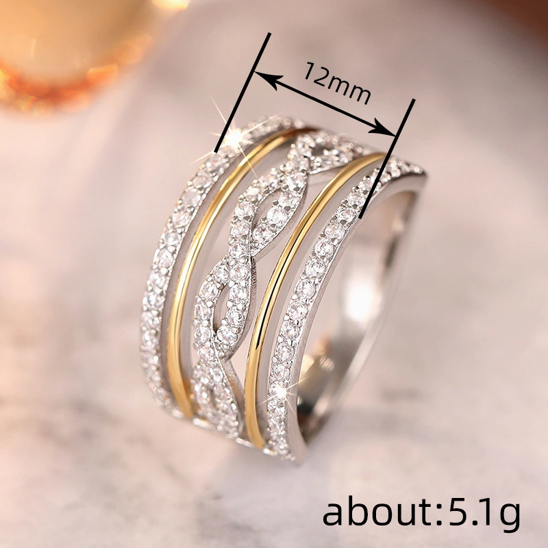   European and American style exquisite two-tone ring for princesses with micro-inlaid zircon jewelry, high-end line ring