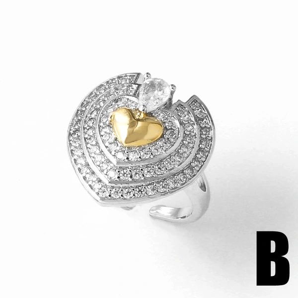 AS jewelry European and American hot style love heart full zircon open ring copper plated 18k gold ring female rij47