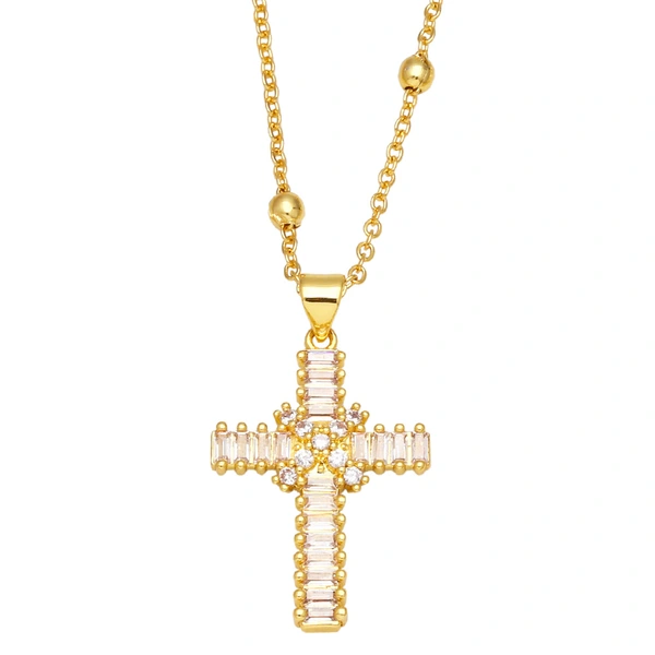 European and American jewelry style fashion micro-inlaid colored zircon geometric cross pendant necklace for women nkb412