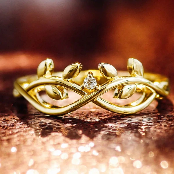  Simple vine leaf design single ring fashion inlaid zircon ring female fresh and sweet style ring