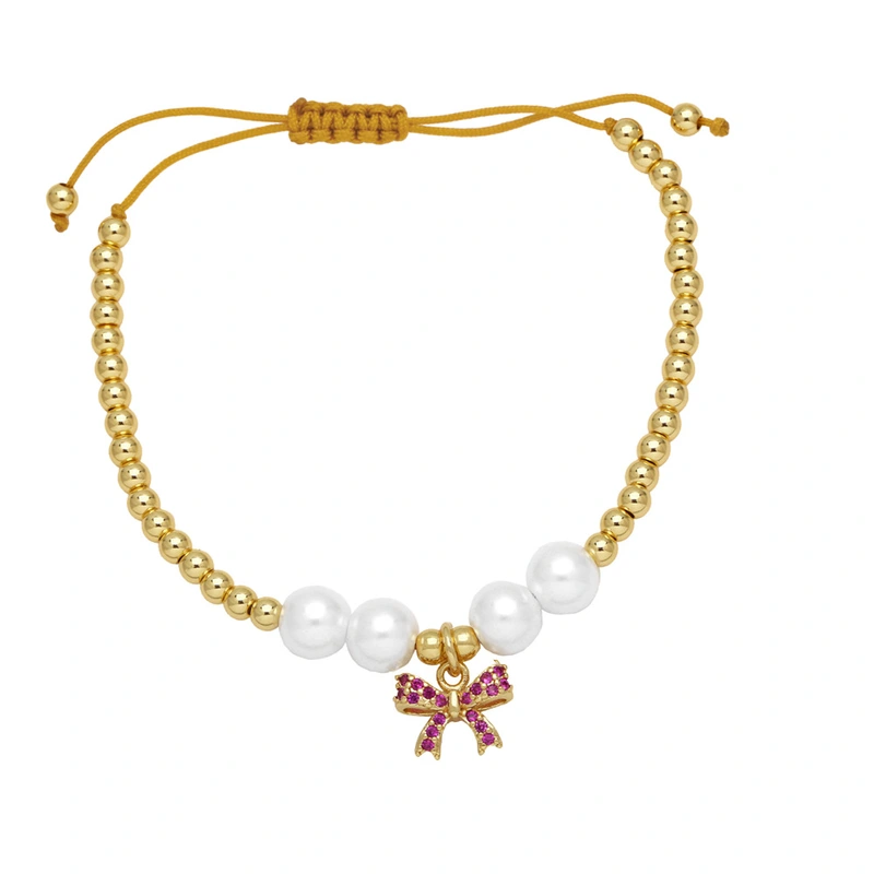 Clearance AS jewelry pearl bracelet gold-plated inlaid zircon bow pendant hand jewelry brd46