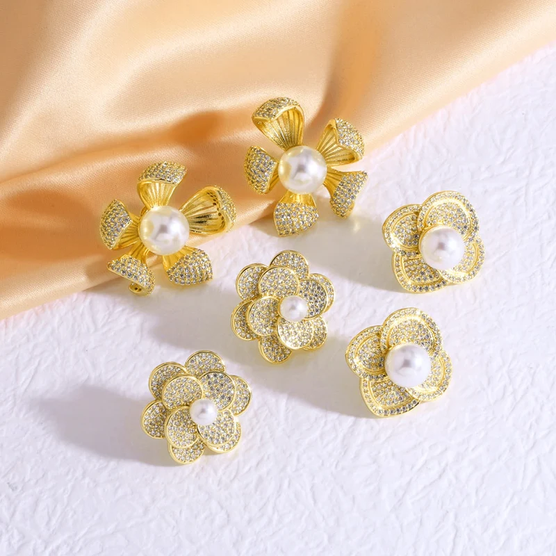 AS jewelry European and American copper plated real gold pearl flower inlaid zircon earrings earrings female erj92 earrings