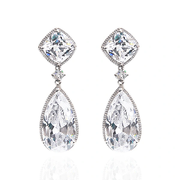High-end temperament water drop pendant earrings European and American wedding bridal earrings light luxury retro zircon earrings