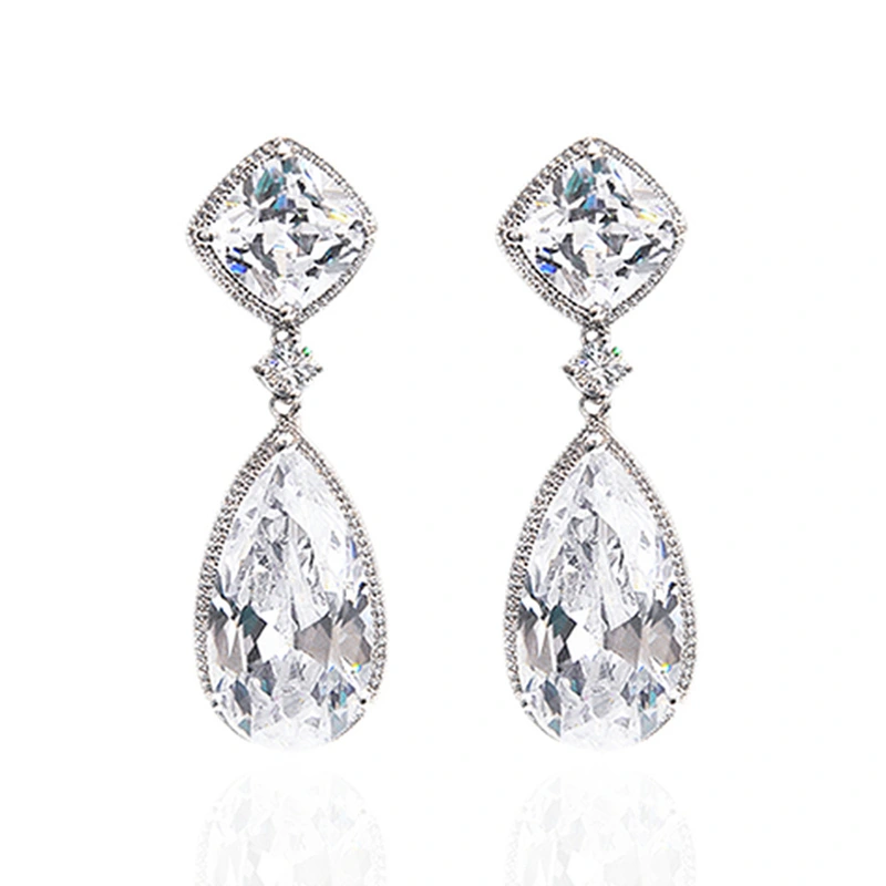 High-end temperament water drop pendant earrings European and American wedding bridal earrings light luxury retro zircon earrings