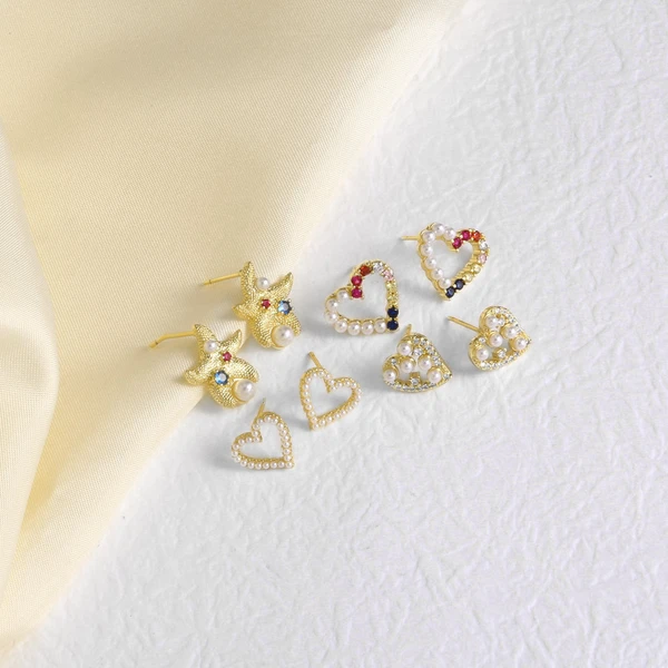 AS jewelry new pearl starfish love earrings copper plated 18k gold micro inlaid zircon earrings earrings ery63