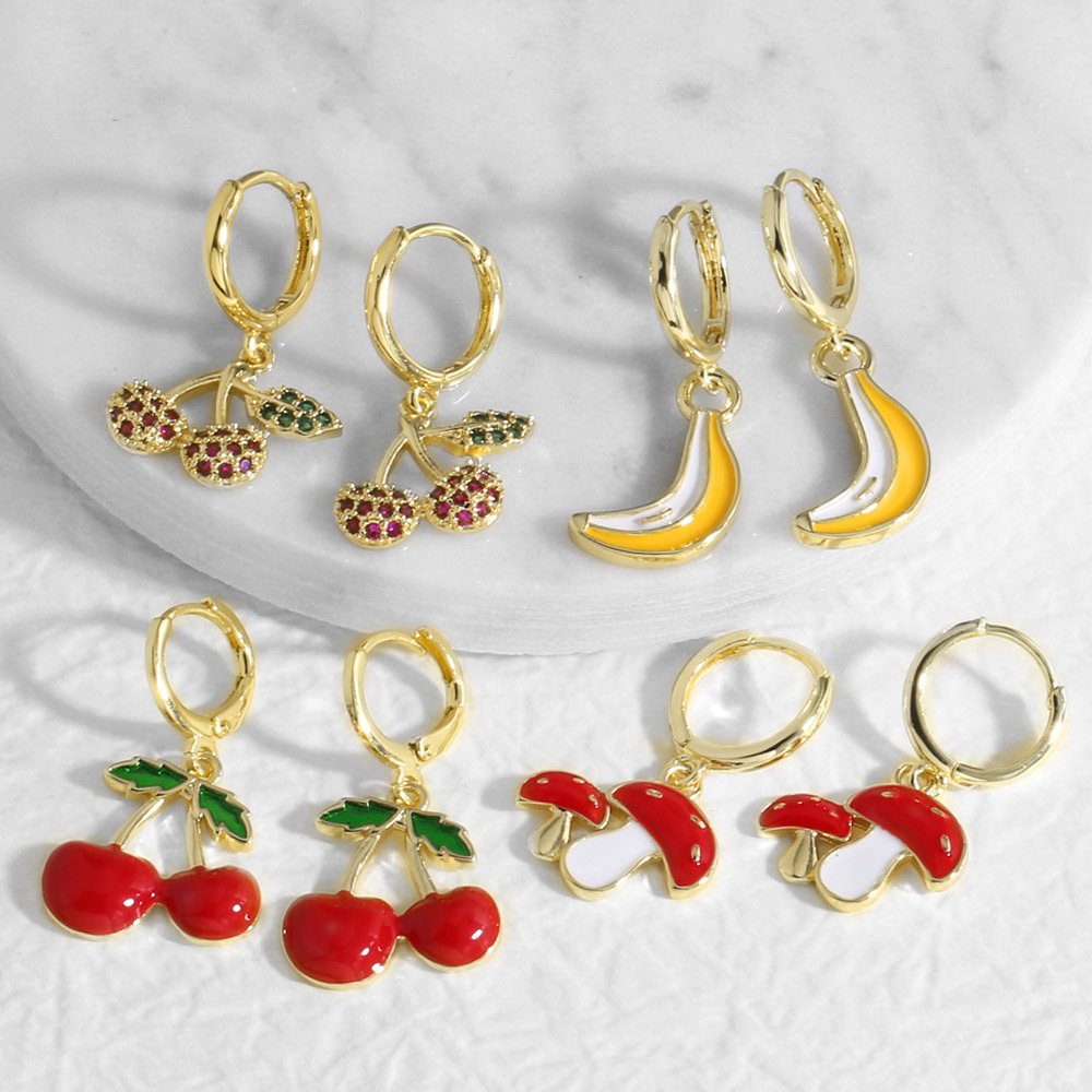 AS jewelry European and American new hot selling fruit cherry copper plated 18k gold earrings earrings female ers28 ring